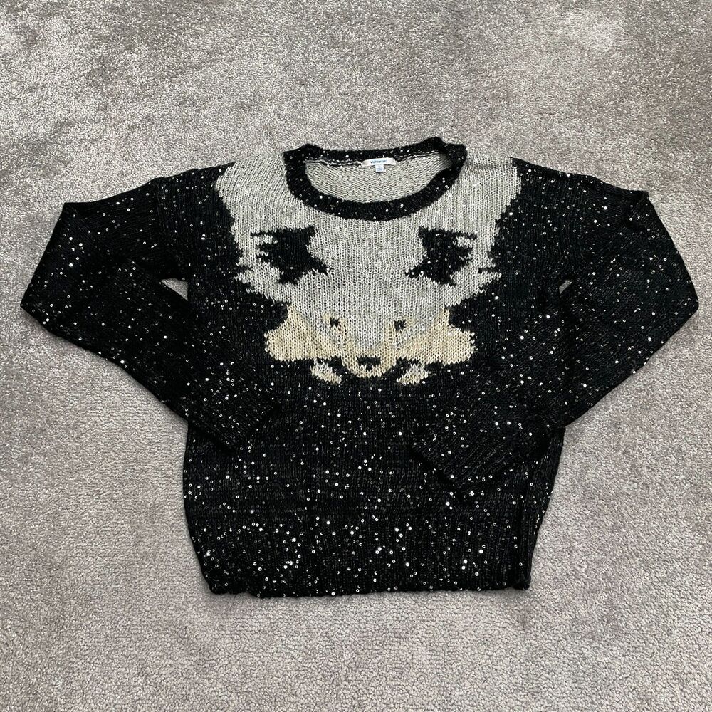 ValleyGirl Sequin Bull Pullover Sweater Womens Small Black Crew Neck Embellished